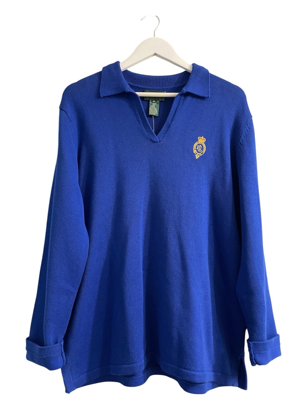 Lauren Ralph Lauren Crest Knit  Women's Blue Collared Pullover Sweater preppy